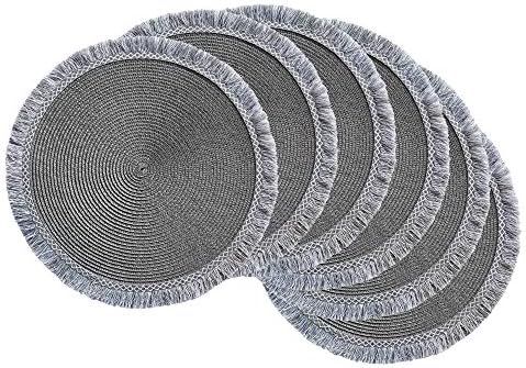 DII Woven Placemat Collection Round, 14.75" Diameter, Gray Fringe 6 Count | Amazon (US)