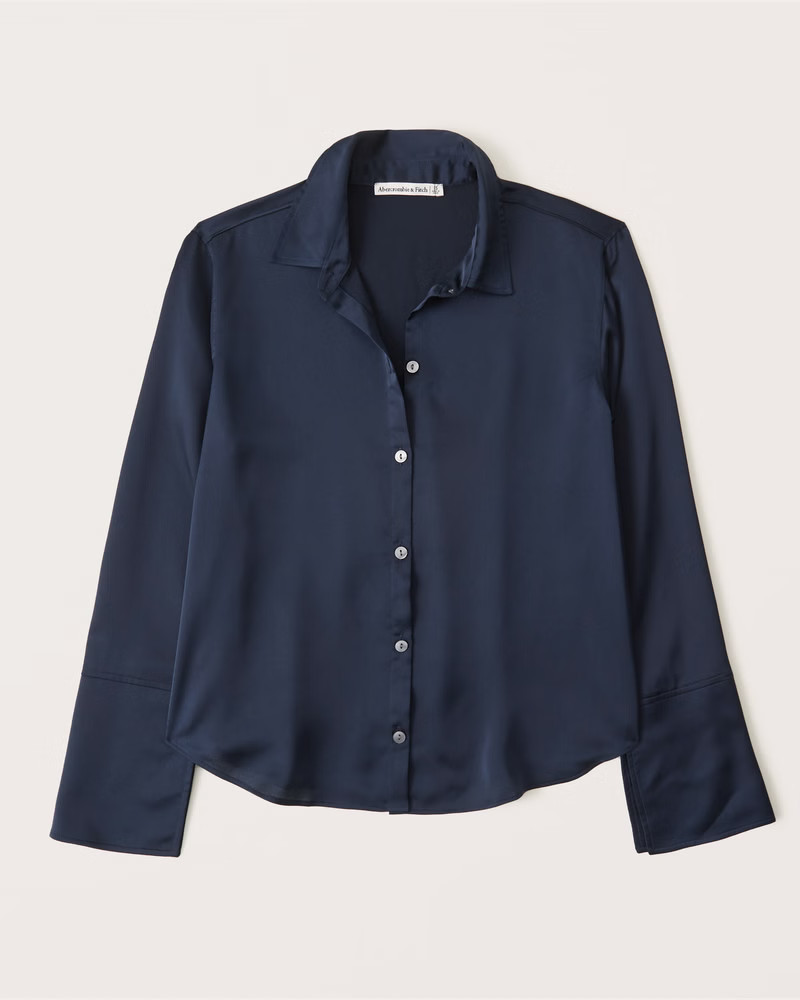 90s Relaxed Long-Sleeve Satin Shirt | Abercrombie & Fitch (US)