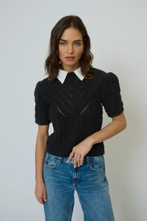 Central Park West Brooke Short Sleeve Twofer in Black at Nordstrom, Size Small | Nordstrom