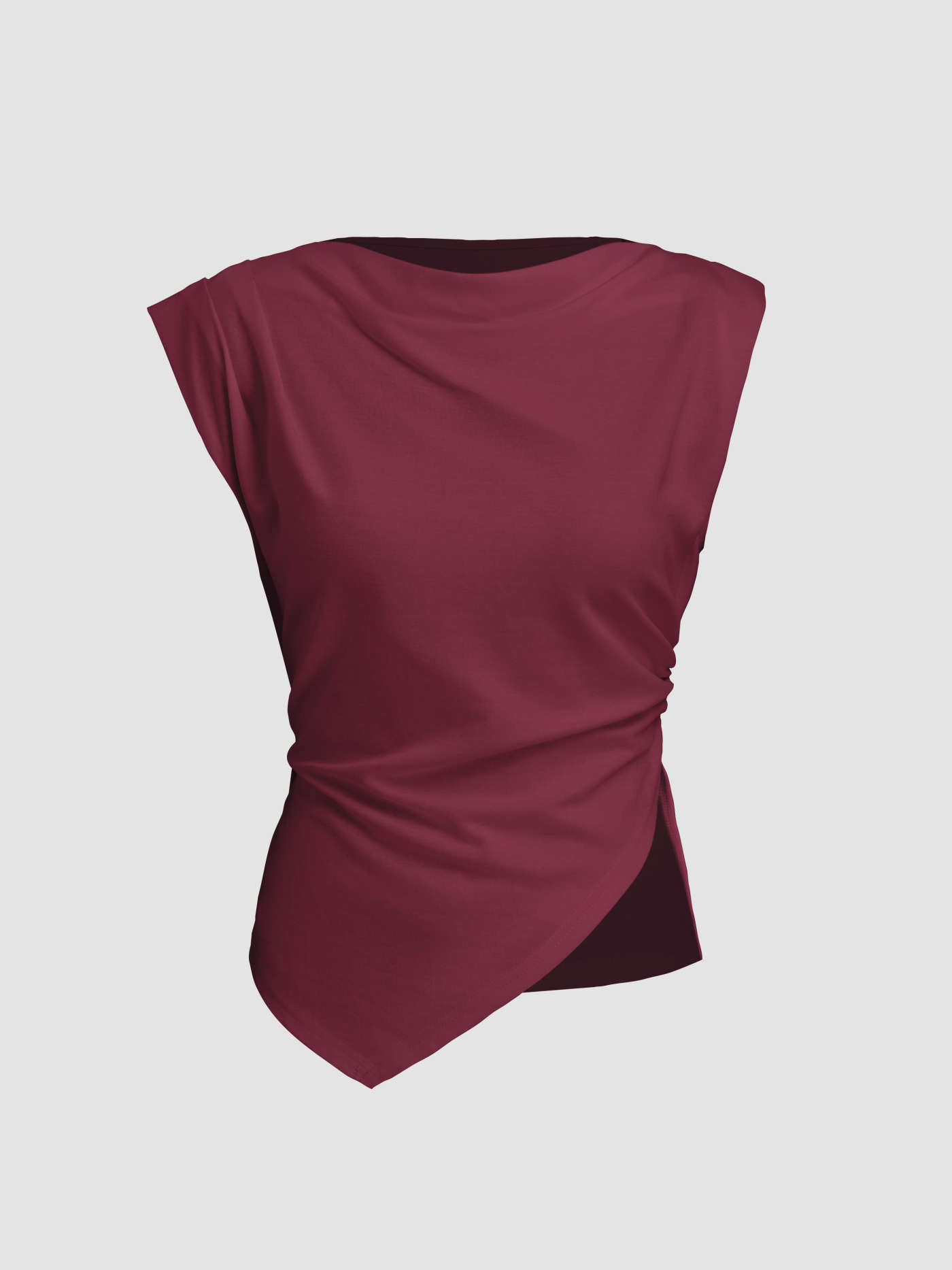 Knit Fabric Cotton-blend Cowl Neck Asymmetrical Hem Top For Work | Cider