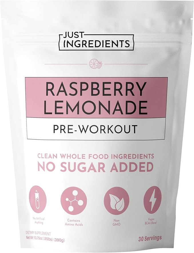 JUST INGREDIENTS Pre-Workout Raspberry Lemonade - Natural, Gluten-Free, No Artificial Sweeteners ... | Amazon (US)