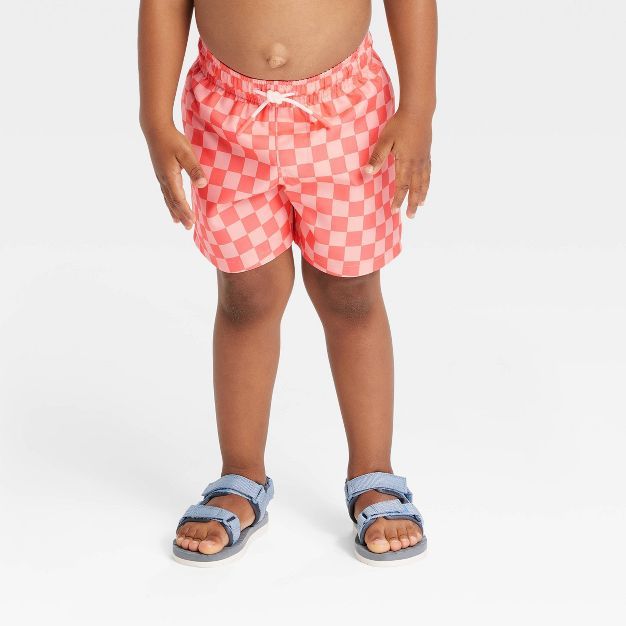 Toddler Boys' Checkered Swim Shorts - Cat & Jack™ Coral Red | Target