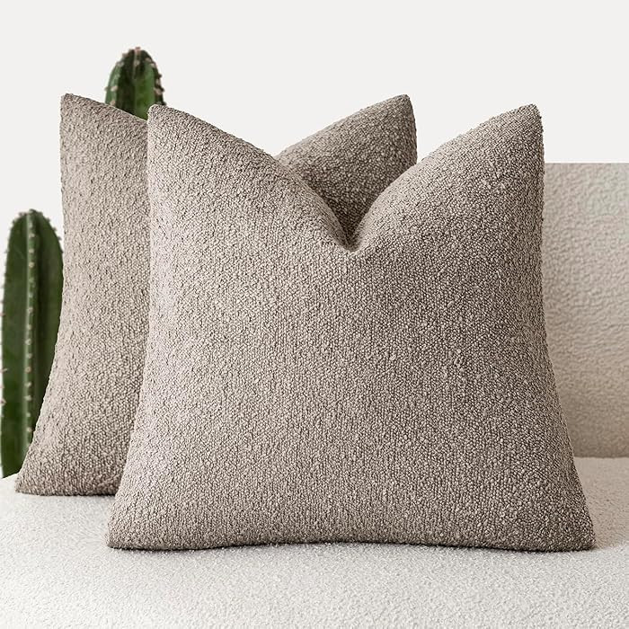 Foindtower Set of 2, Decorative Textured Boucle Throw Pillow Covers Accent Solid Pillow Cases Neu... | Amazon (US)