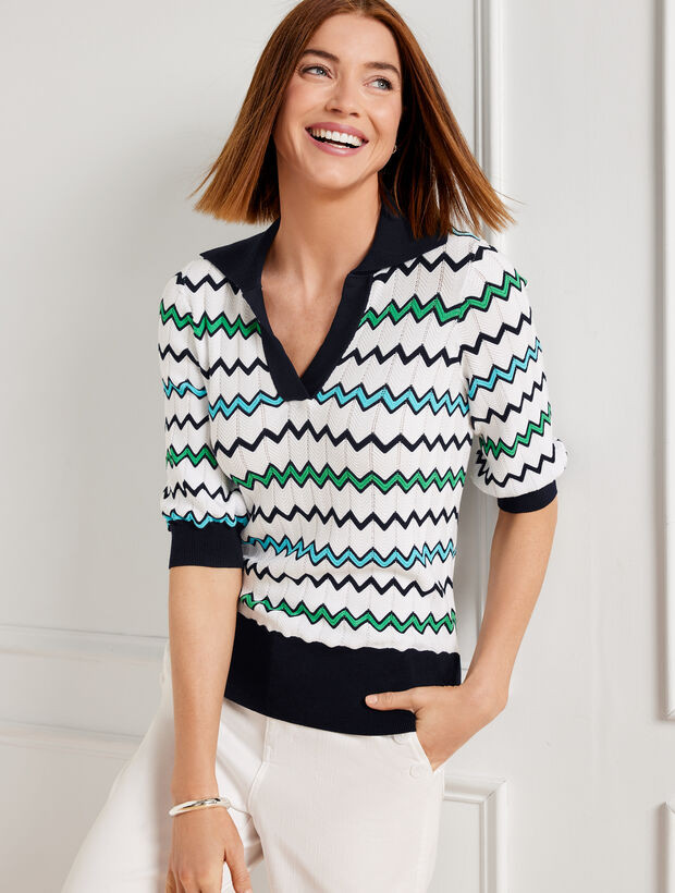 Johnny Collar Sweater - Zigzag Stripe | Talbots