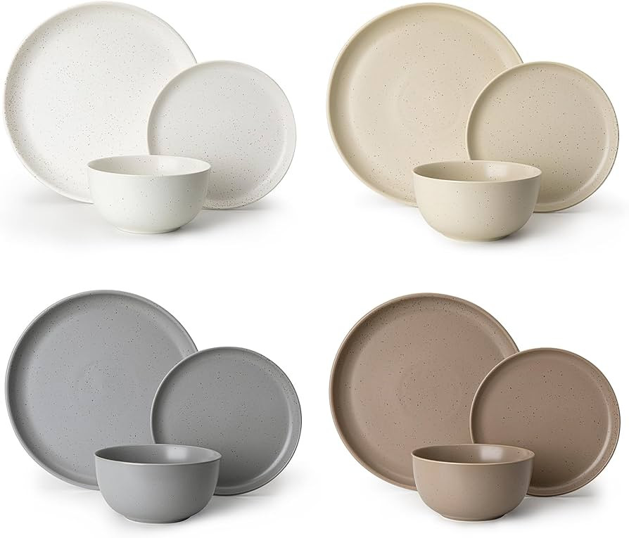 Sweese Porcelain Round Plates and Bowls Set, 12 Pieces Dinnerware Set for 4, Microwave Dishwasher... | Amazon (US)