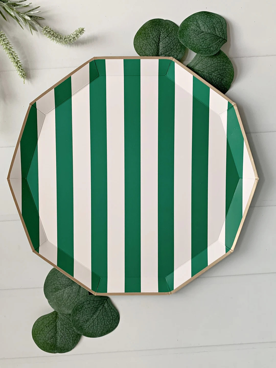 Emerald Green Cabana Striped Dinner Plates - Etsy | Etsy (US)