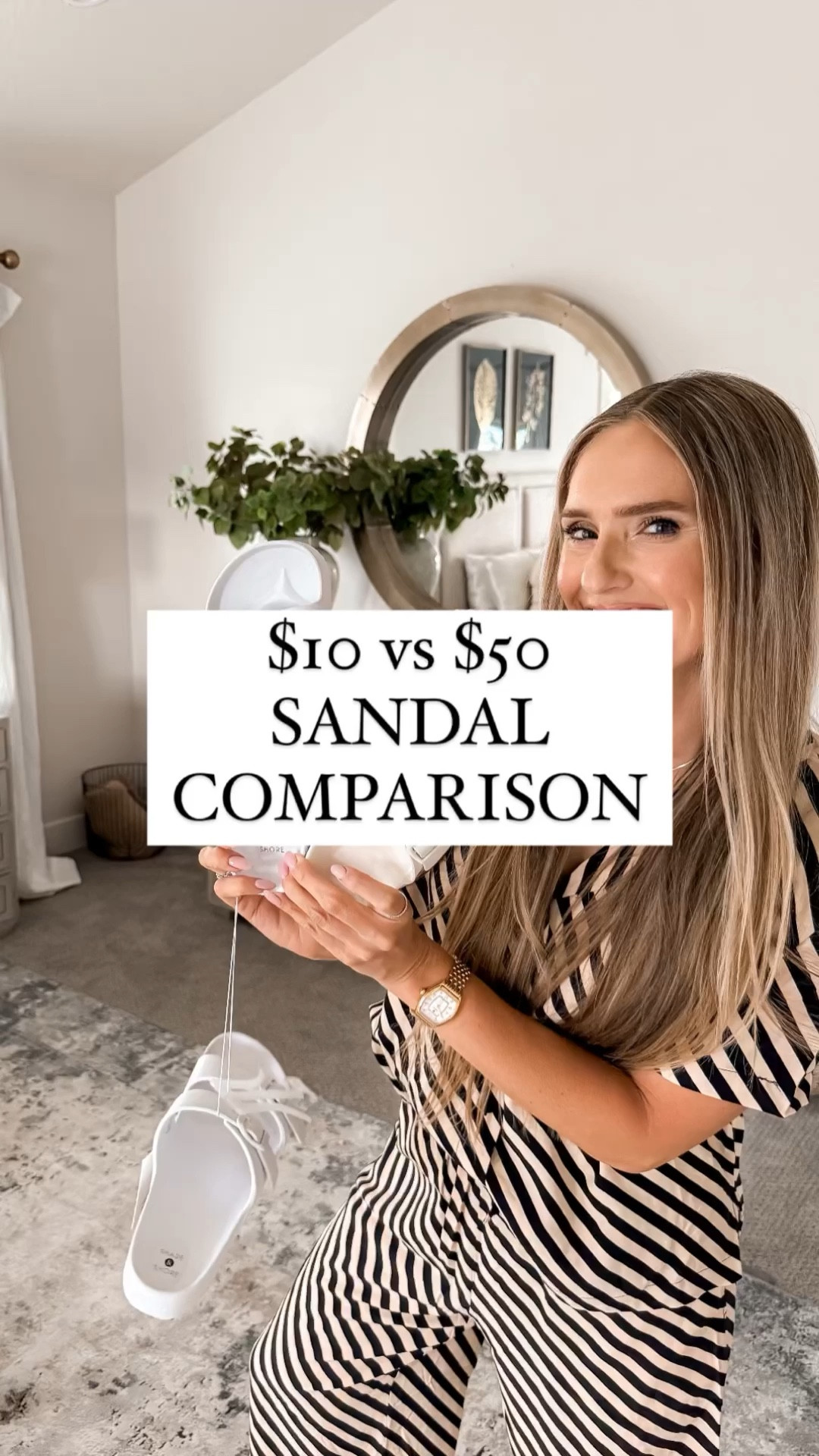 $10 vs $49.95 and I love both sandals! I've outlined the differences in the video. Both come in many more colors as well! Such a great sandal because of the foot support and comfort, and also the fact that they can get wet and be cleaned easily.

Both sandals run true to size! I'm a 10 and wear a 10 in both.

You do NOT need to spend a lot of money to look and feel INCREDIBLE!

I’m here to help the budget conscious get the luxury lifestyle.

Target Fashion / Affordable / Budget / Women's Casual Outfit / Classic Style / Elevated Style / Workwear / Vacation / Resort Wear / Summer / Beach / Travel

#LTKfindsunder50 #LTKswim #LTKshoecrush