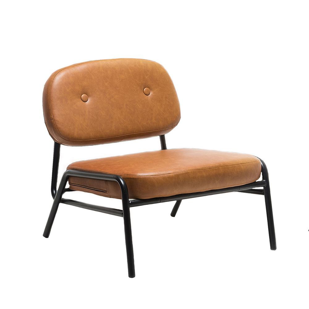 Boyel Living Light Brown Accent Chair Oversize Armless Modern Lounge Chair with PU Leather Uphols... | The Home Depot