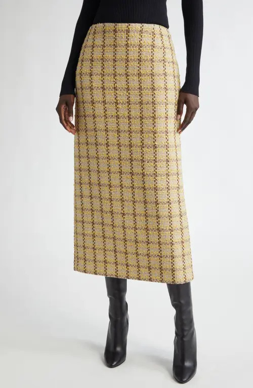 Lafayette 148 New York Plaid Tweed Pencil Skirt in Canary Yellow Multi at Nordstrom, Size 16 | Nordstrom