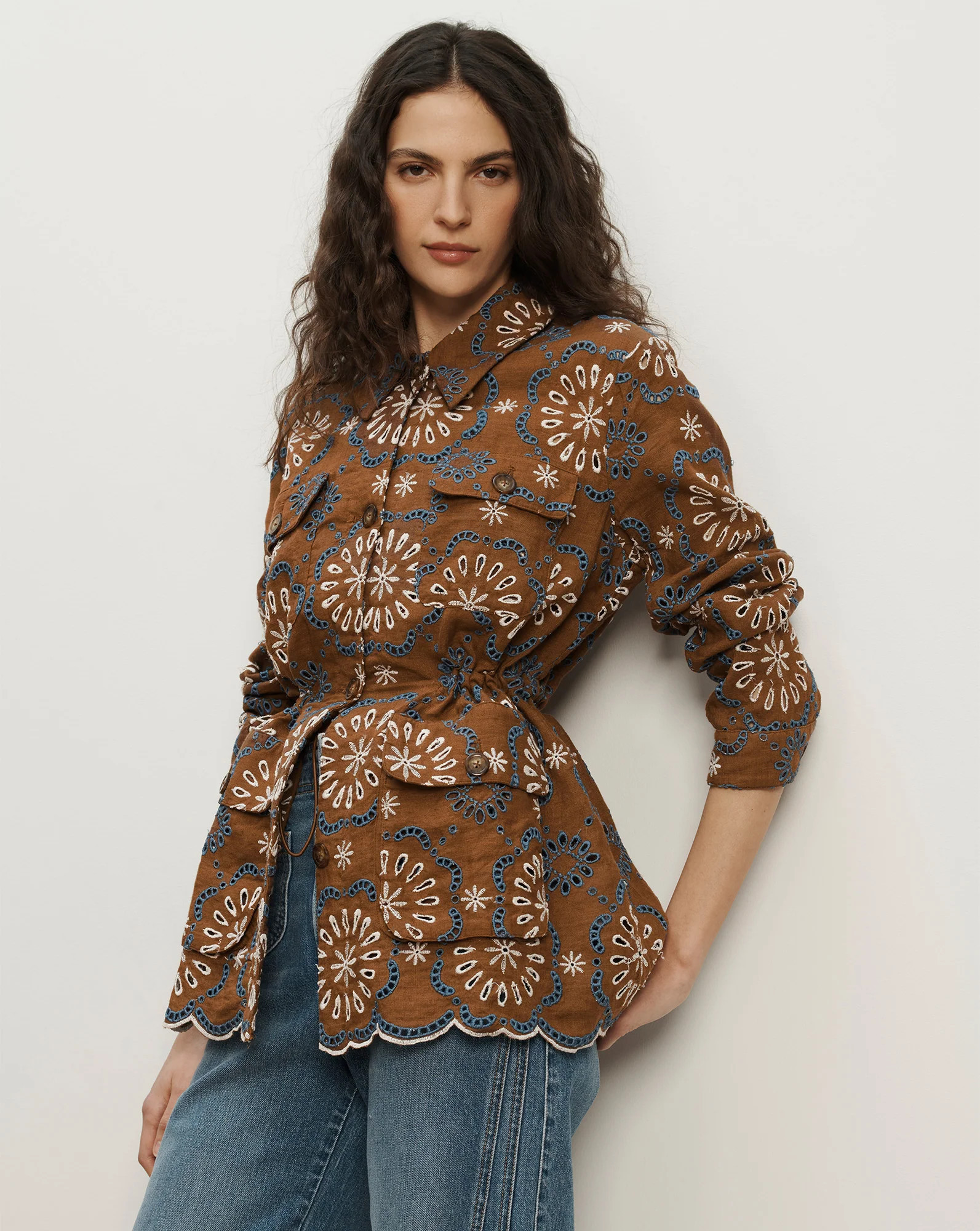 Veronica Beard Kiki Linen Eyelet Jacket Deep Ochre Multi | Veronica Beard