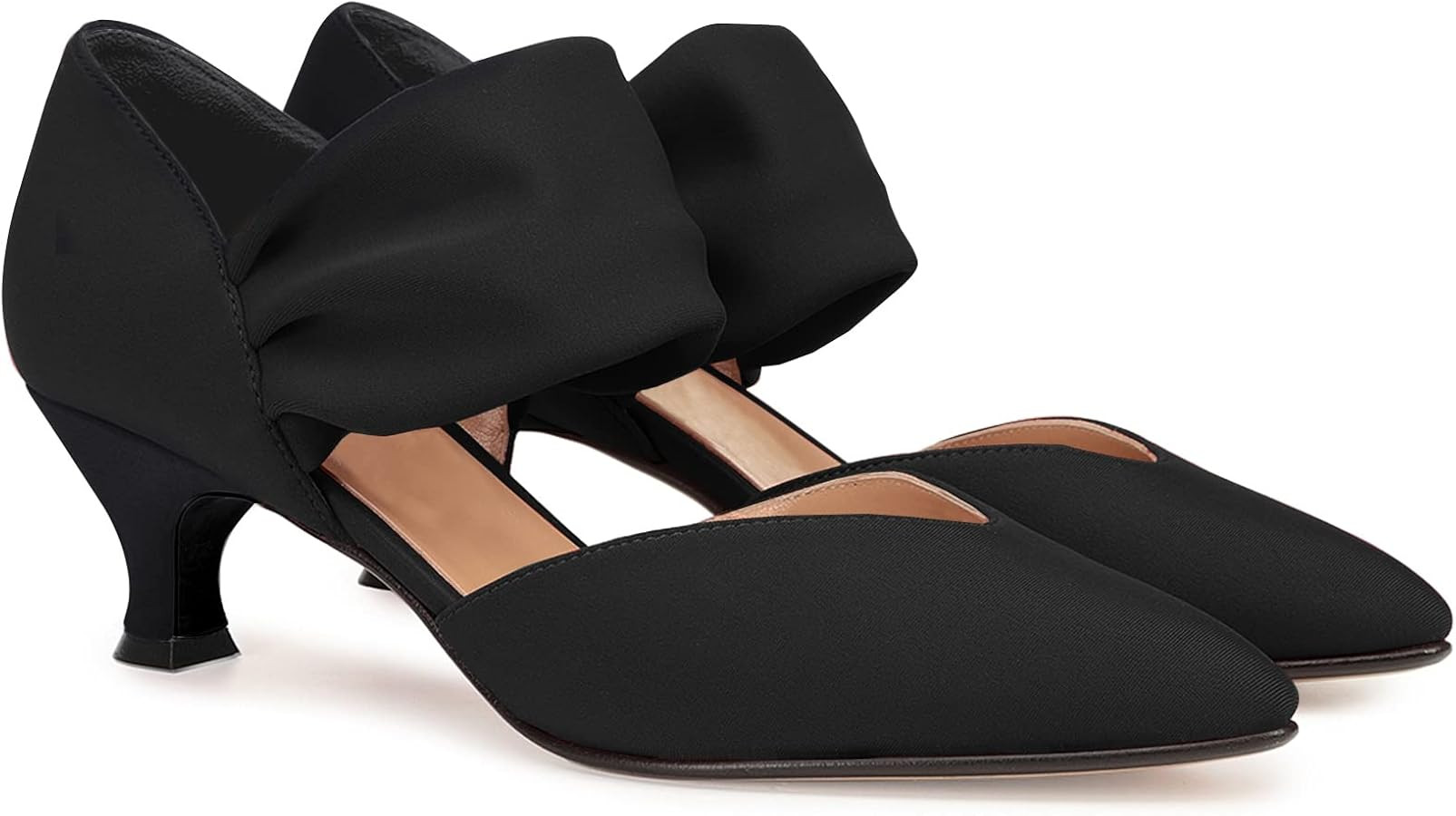 Coutgo Womens Low Kitten Heel Dress Shoes Pointed Toe Slip on Ankle Strap Cutout Elegant Party We... | Amazon (US)