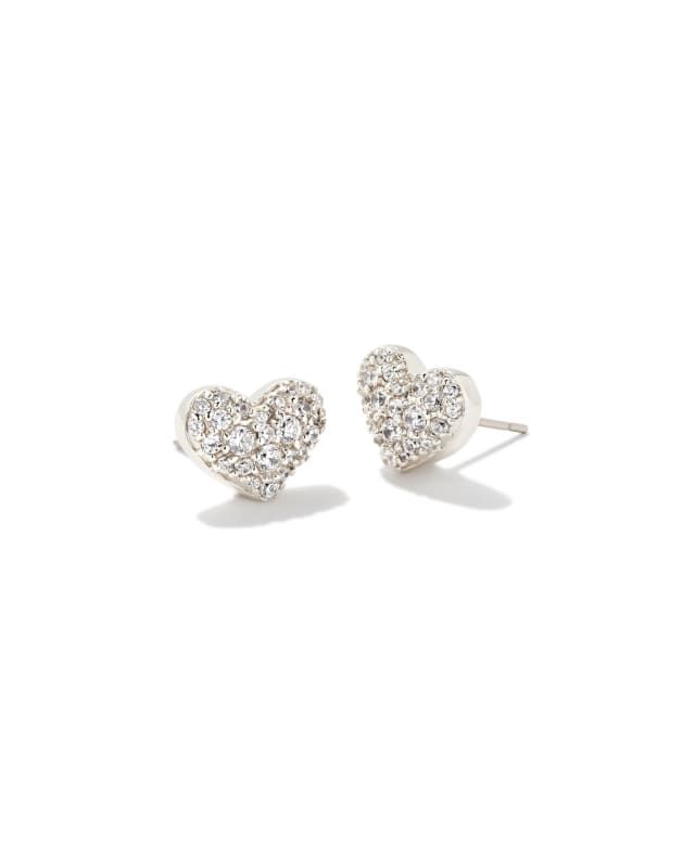 Ari Silver Pave Crystal Heart Earrings in White Crystal | Kendra Scott | Kendra Scott