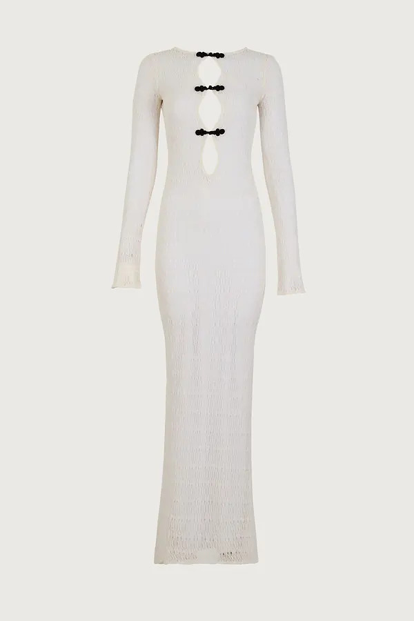 Keyhole Crochet Dress (Cream/Black) | SAME