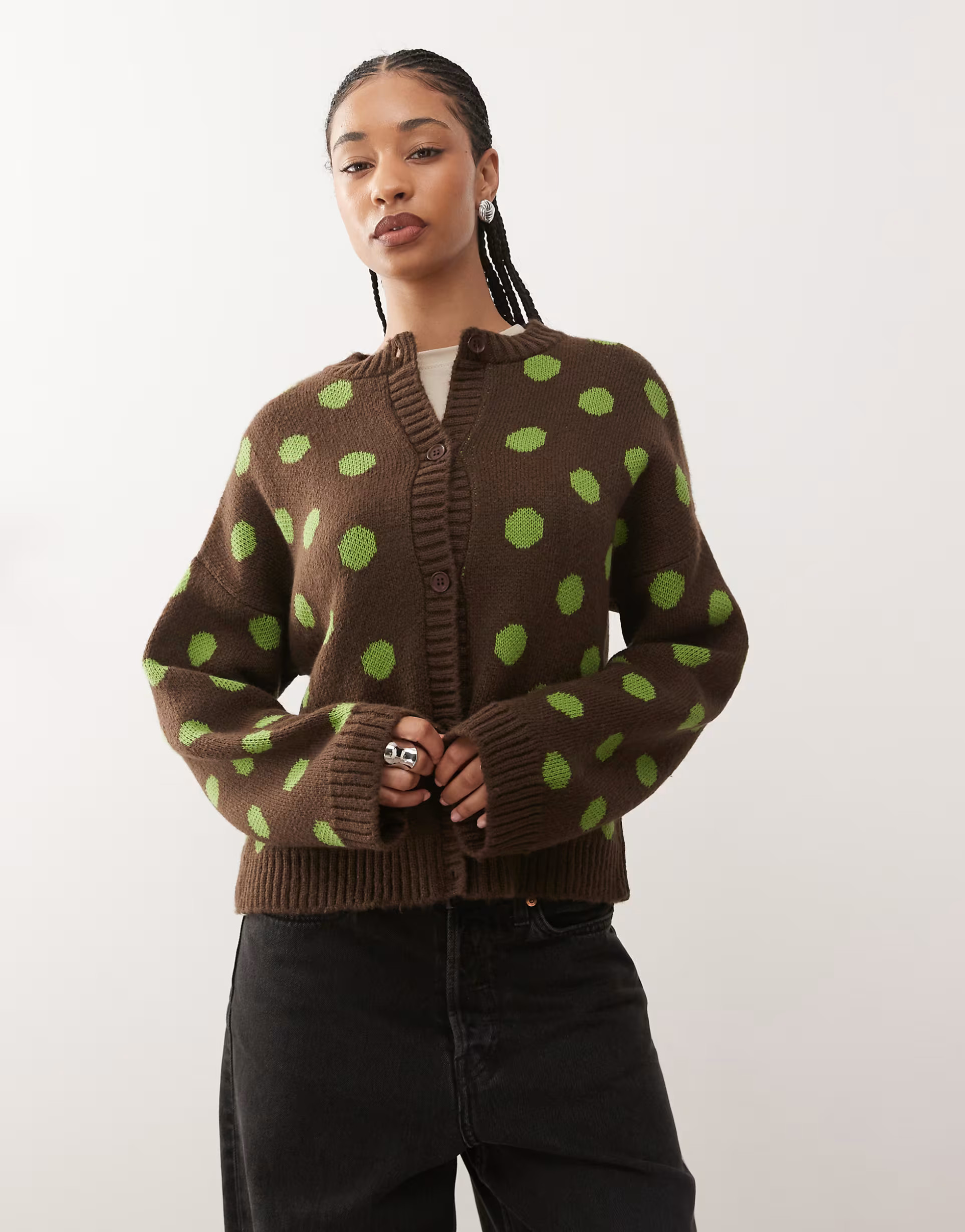 Reclaimed Vintage - Recht vest in bruin met groene stippenprint | ASOS (Global)