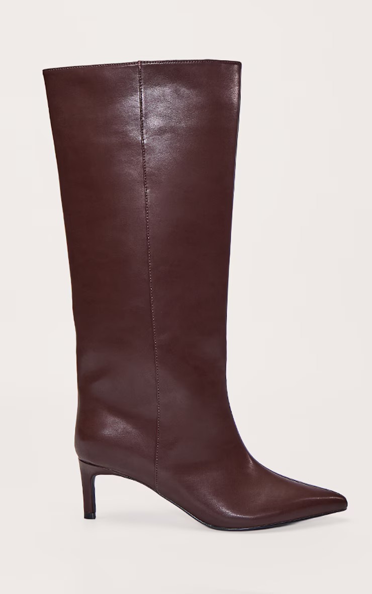 Chocolate Kitten Heeled Knee High Boot | PrettyLittleThing UK