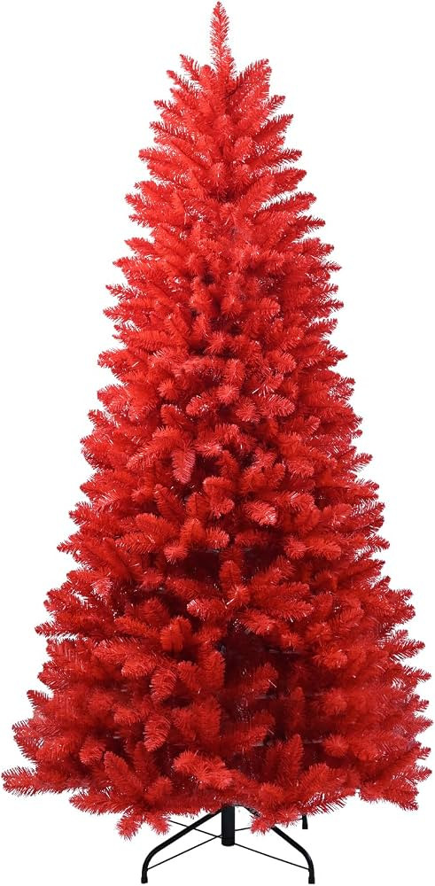 Kadunmina 7ft Artificial Red Christmas Tree Halloween Tree Premium Hinged Spruce Full Real Red Xm... | Amazon (US)