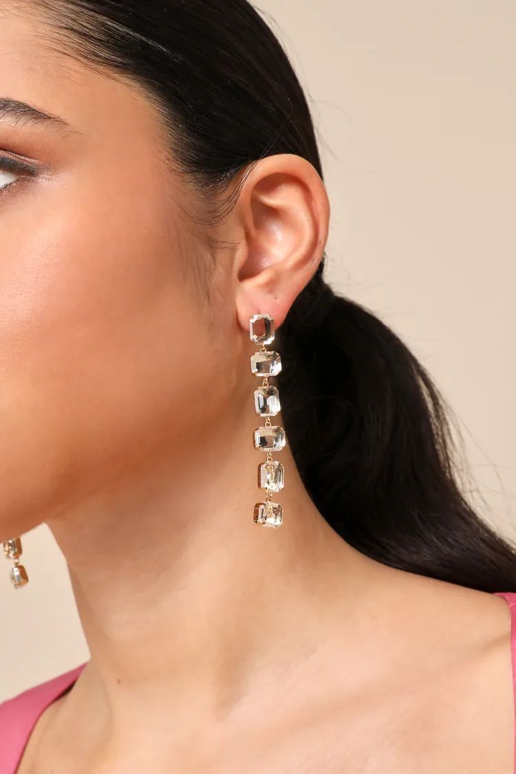 Glamorous Brilliance 14KT Gold Rhinestone Drop Earrings | Lulus