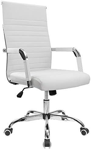 Furmax Ribbed Office Desk Mid-Back PU Leather Executive Conference Task Adjustable Swivel Chair w... | Amazon (US)