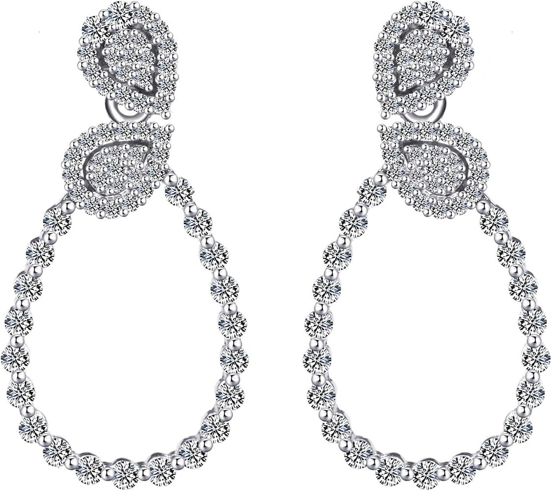 Moissanite Hoop Earrings for Women, S925 Sterling Silver, 18K White Gold Plated, D Color VVS1 | Amazon (US)