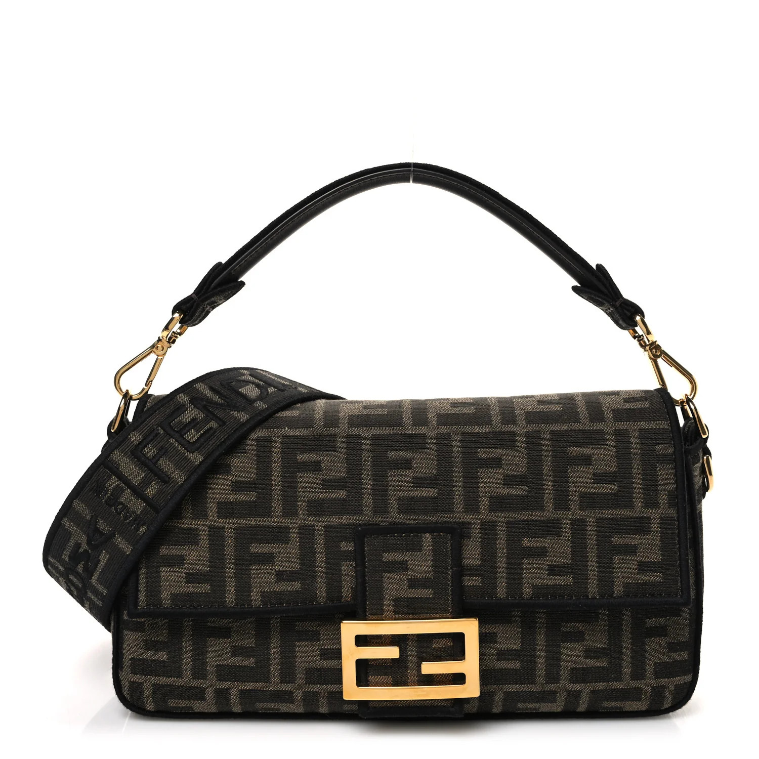 Fendi Fabric Jacquard FF 1974 Medium Baguette Tobacco Moro Black 1895436 | FASHIONPHILE (US)