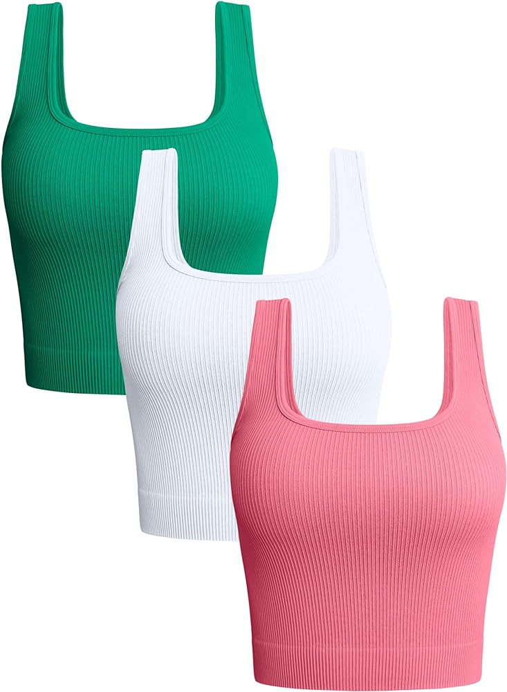 OQQ Women's 3 Piece Tank Tops Ribbed Seamless Workout Exercise Shirts Yoga Crop Tops | Amazon (US)