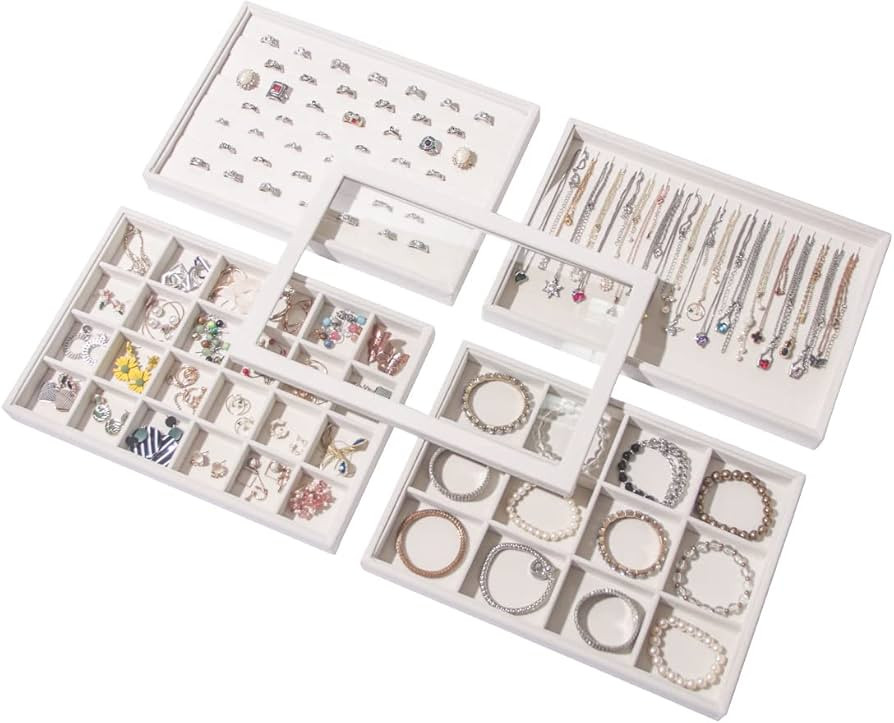 Coward Set of 5 Stackable Jewelry Organizer Tray Necklace Earring Box Storage Ring Bracelet Displ... | Amazon (US)