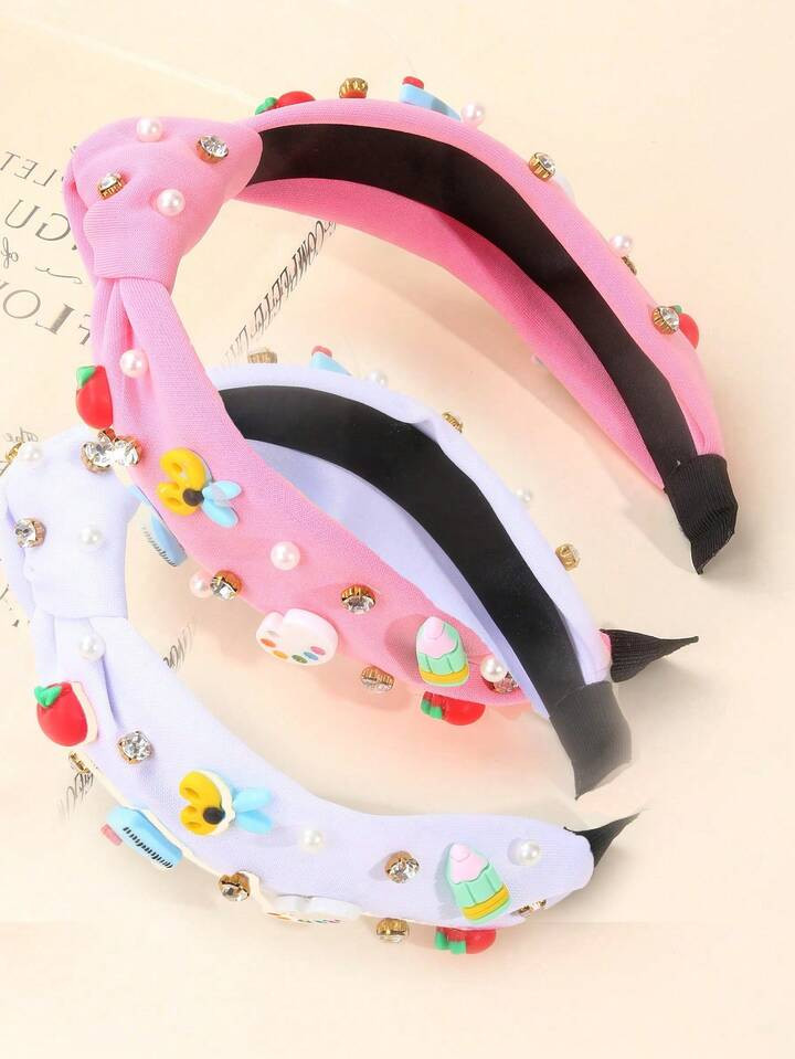 1pc Women's Back To School Crystal Fabric Headband, Fashion School Style Apple Ruler Drawing Boar... | SHEIN