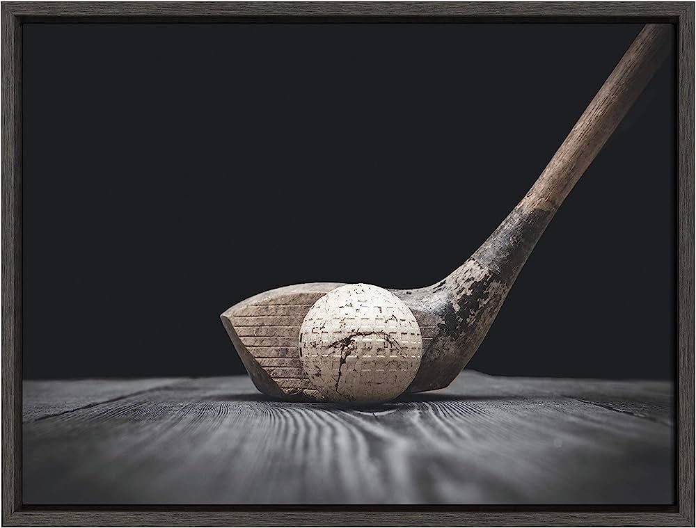 DesignOvation Sylvie Vintage Golf Club and Ball Framed Canvas by Shawn St. Peter, 18x24 Dark Grey... | Amazon (US)