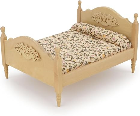 Miniature Furniture Dollhouse Wooden Fabric Bed with Mattress & Pillow 1 12 Scale Furniture Dollh... | Amazon (US)