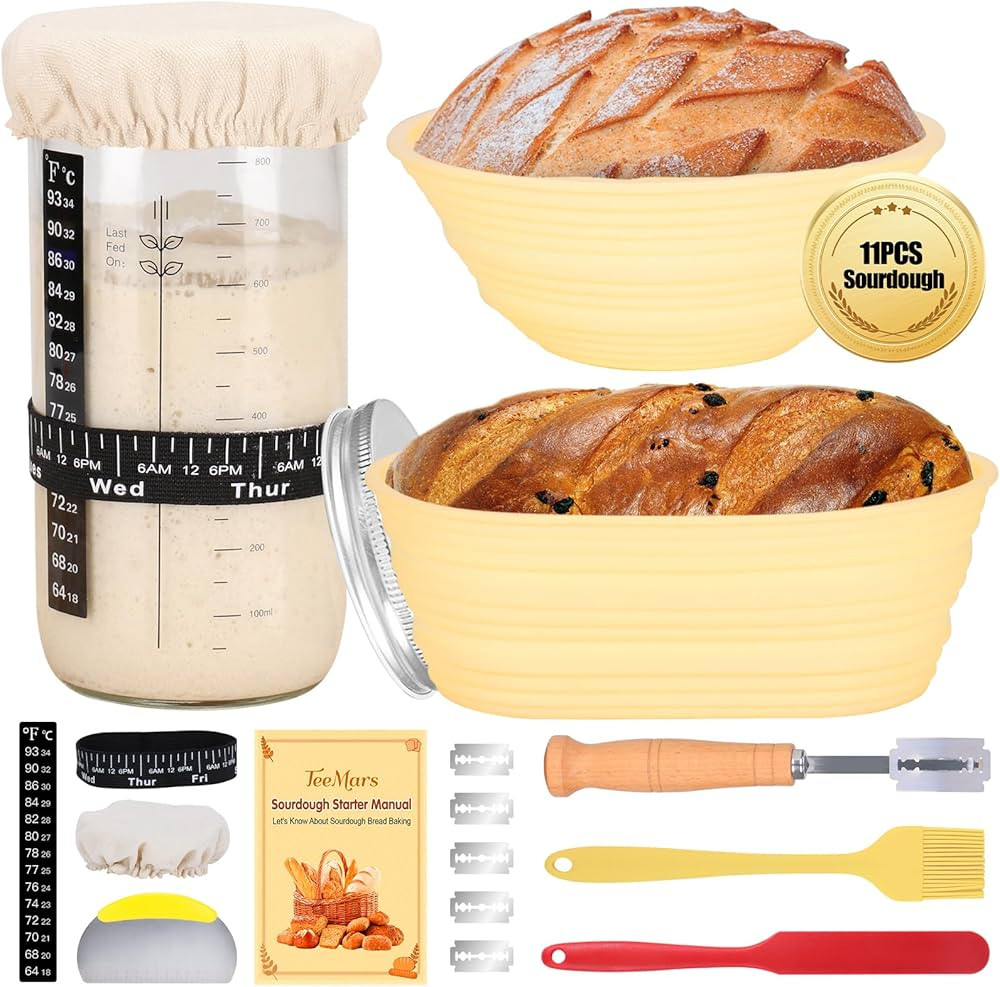 TeeMars Sourdough Bread Starter Kit, 34oz Sourdough Starter Jar, 2 Bread Proofing Baskets, Thermo... | Amazon (CA)