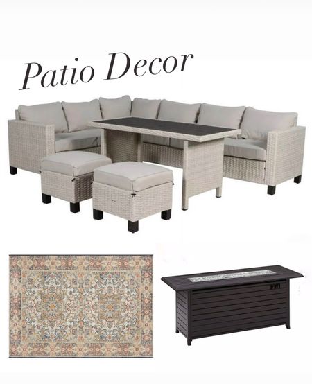 Patio decor, patio furniture, outdoor sofa set, Firepit table, indoor outdoor rug 

#LTKfamily #LTKhome #LTKSeasonal