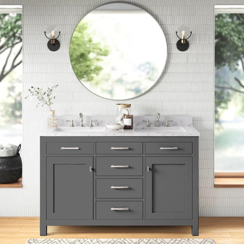 Saur 54'' Free-standing Double Bathroom Vanity with Engineered Stone Vanity Top | Wayfair North America