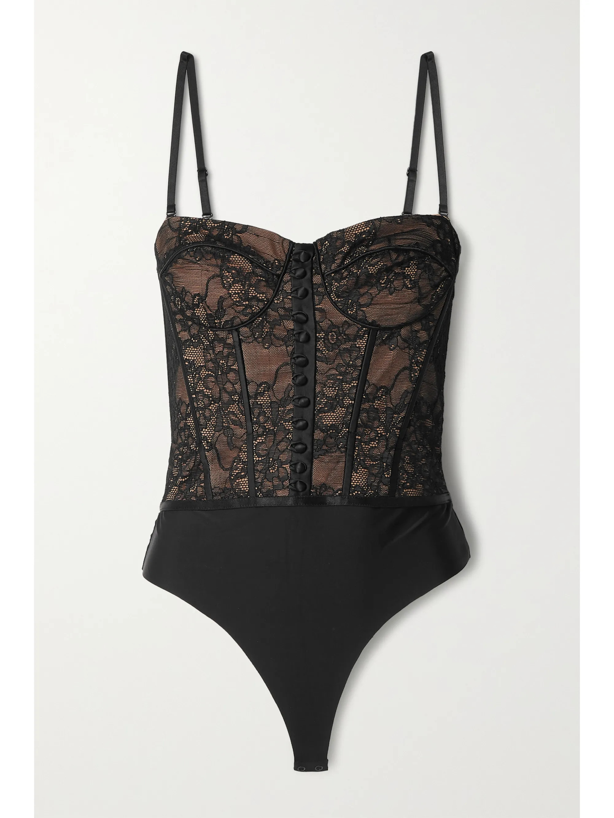 The Bianca silk satin-trimmed stretch-lace bodysuit | NET-A-PORTER (UK & EU)