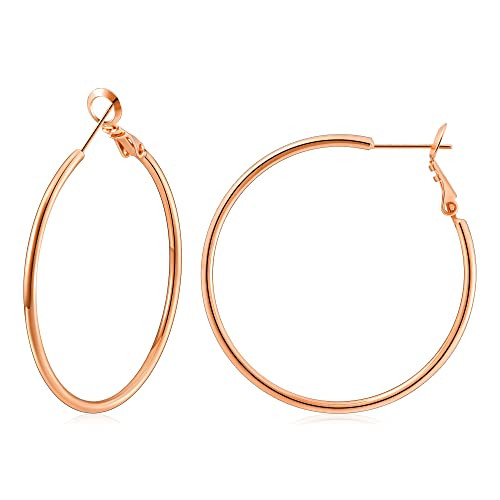 Gacimy Medium Hoop Earrings for Women 14K Rose Gold Plated, 925 Sterling Silver Post Hoops for Women, 40mm Pink Color Medium Earrings | Amazon (US)