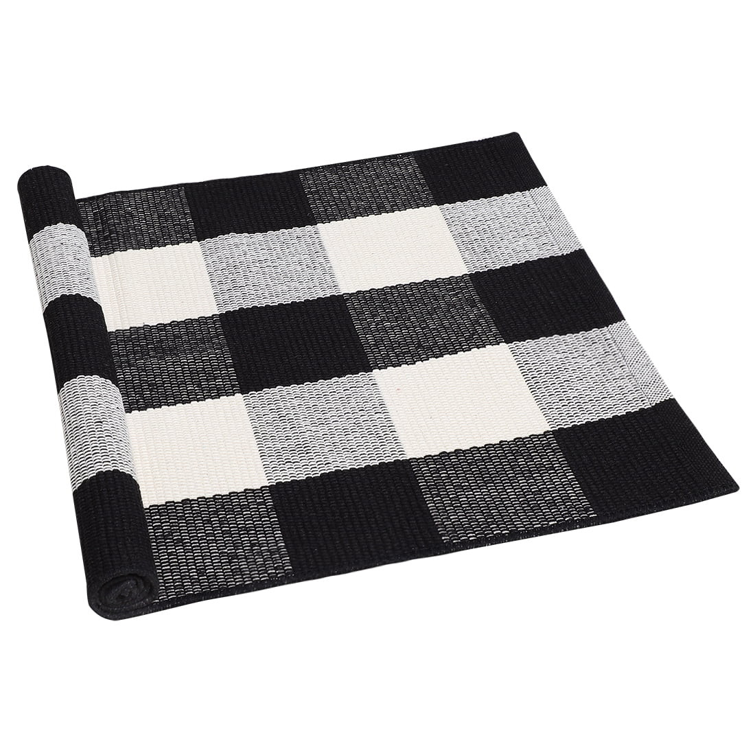 PiccoCasa Cotton Woven Buffalo Plaid Indoor Outdoor Rug 27.6"x17.7" Black White - Walmart.com | Walmart (US)