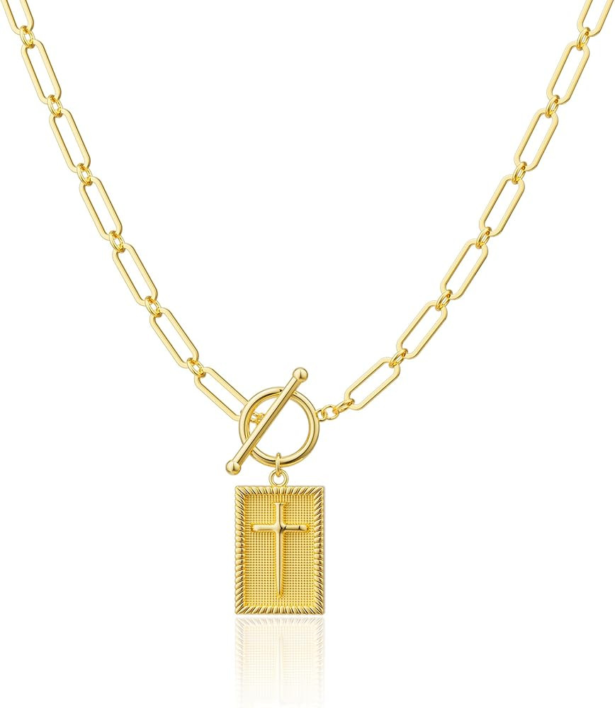 Tewiky 14K Gold Plated/Silver Plated Cross Necklace for Women Trendy Chunky Cross Pendant Necklac... | Amazon (US)