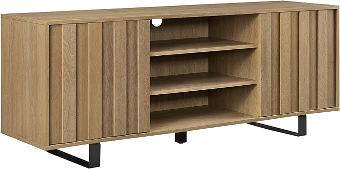 Walker Edison Leith Modern Grooved Door Stand for TVs up to 65 Inches, 60 Inch, Coastal Oak | Amazon (US)