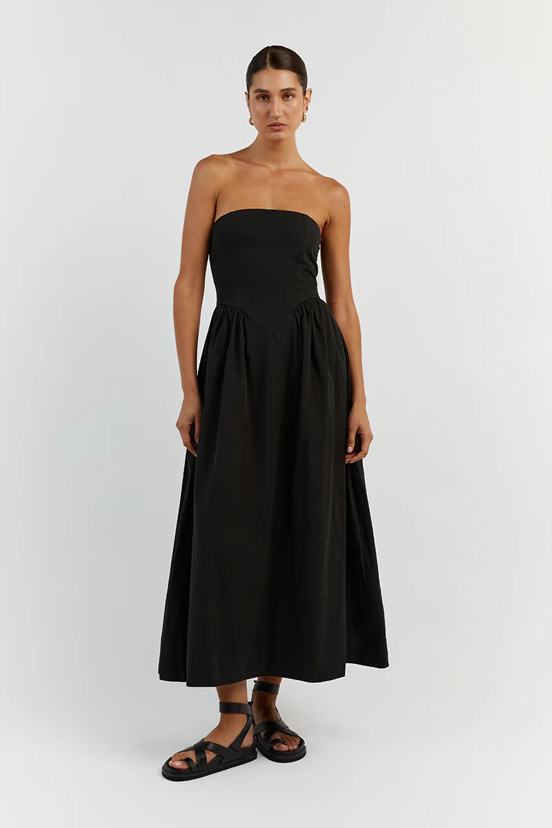 HYLAND BLACK STRAPLESS MIDI DRESS | DISSH