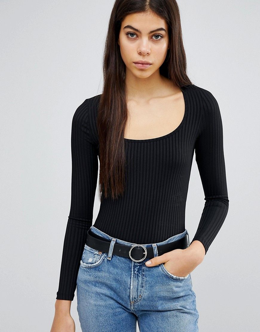 Missguided Scoop Neck Long Sleeve Bodysuit - Black | ASOS US