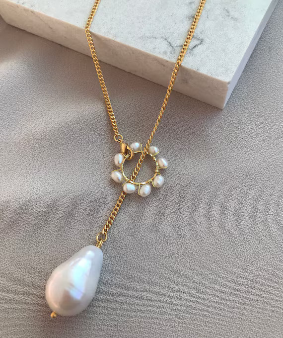 Large Baroque Pearl Lasso Chain Necklace Baroque Pearl | Etsy | Etsy (US)