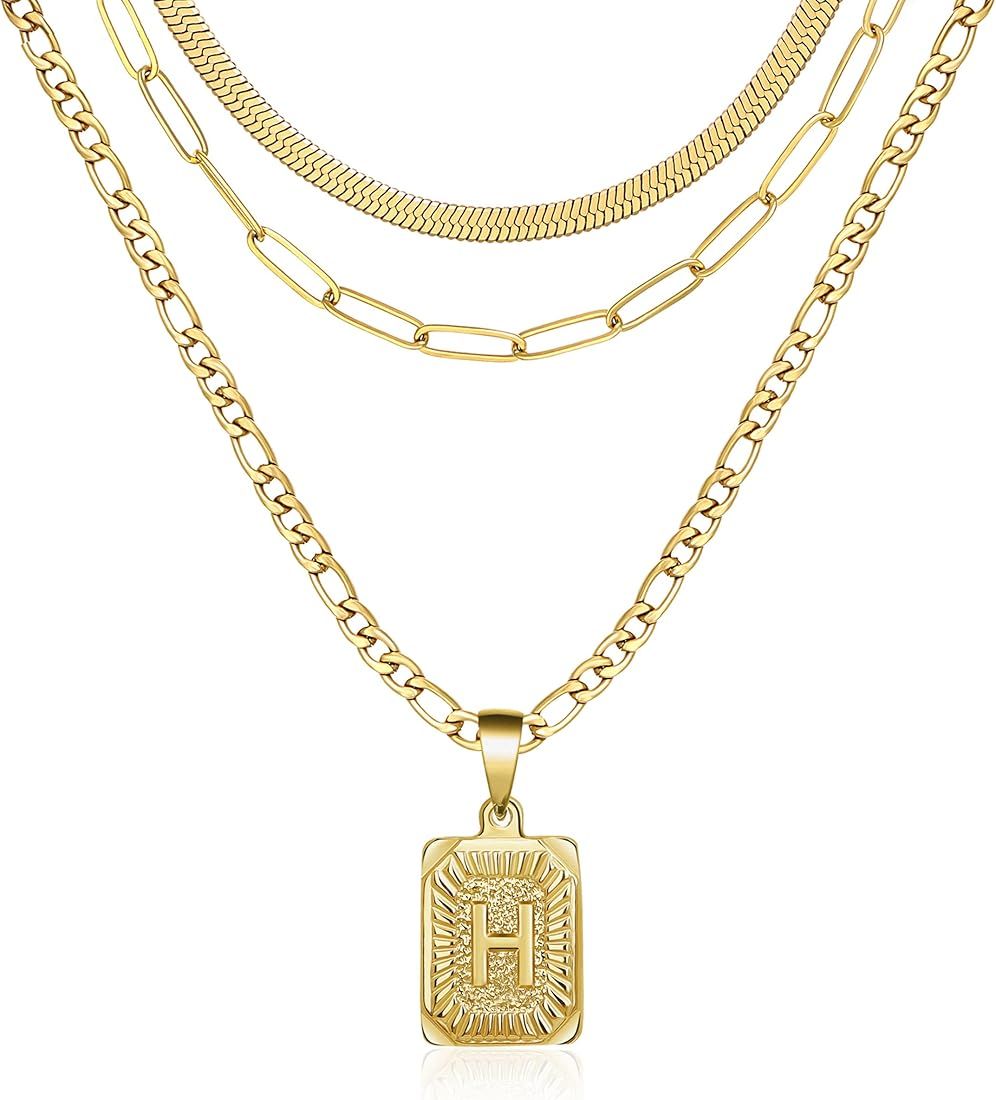 Gold Initial Necklaces Gift for Women,18K Gold Plated Dainty Layering Paperclip Link Chain Necklace  | Amazon (US)