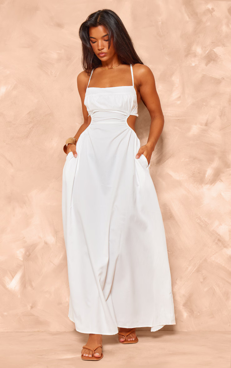 Cream Cut Out Back Maxi Dress | Dresses | PrettyLittleThing UK