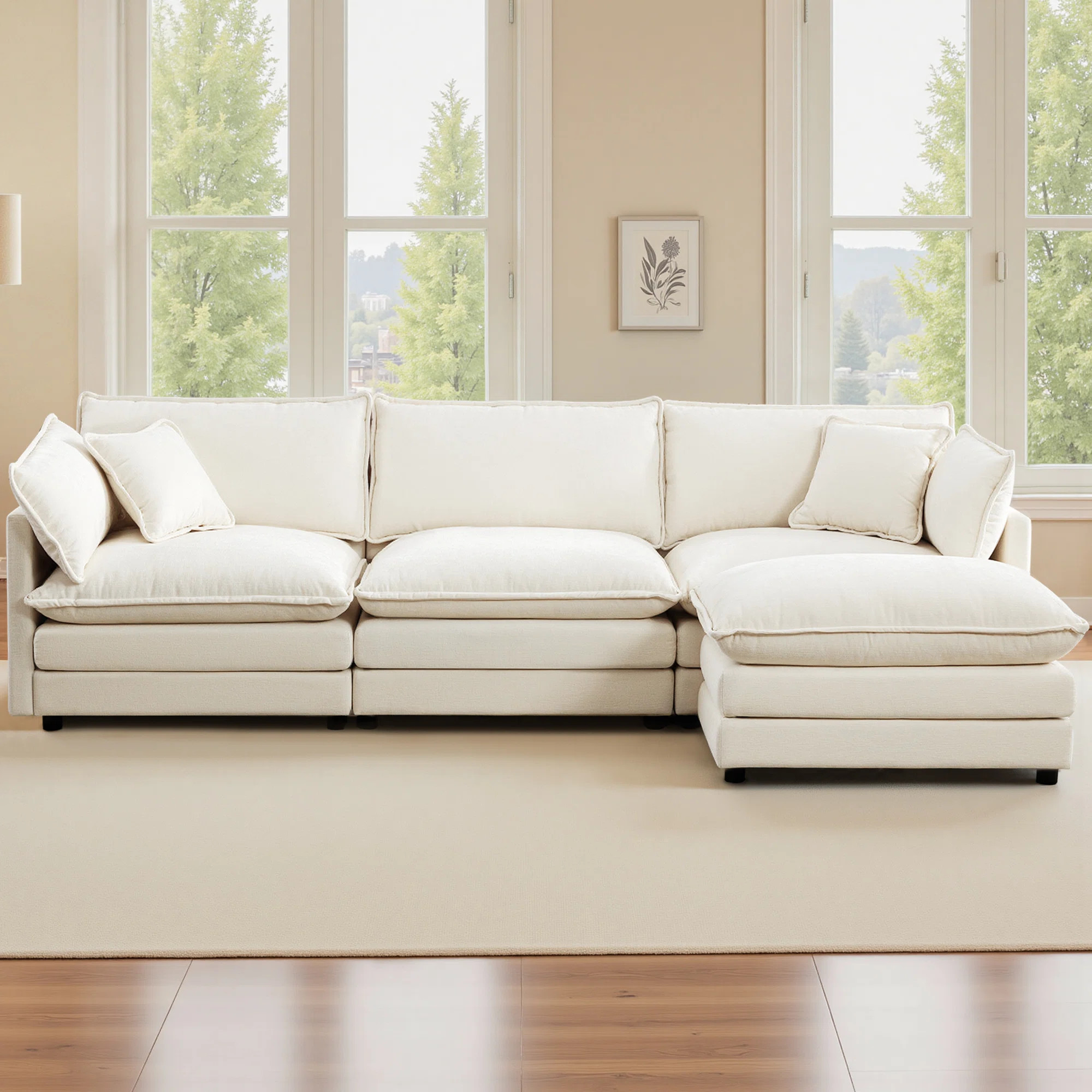 Shamill Chenille Cloud Sofa Couch with Ottoman – Extra-Plush 2-Layer Cushions with Adjustable L... | Wayfair North America