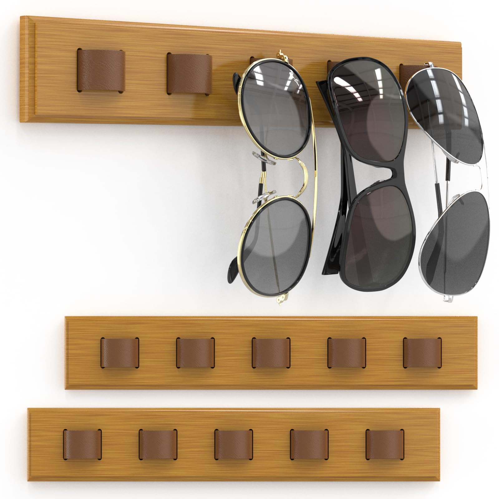 Durmmur 3 Pack Sunglass Organizer, Wall Mounted Sunglasses Organizer, Wooden Glasses Holder Sunglass Holder, Sunglasses Rack for Hanging Your Multiple Eyeglasses, for Wall, Home Decor(Wood Color) | Amazon (US)