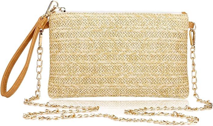 COOKOOKY Womens Straw Clutch Bag Bohemian Summer Beach Straw Purse Zipper Wristlet Wallets for Wo... | Amazon (US)