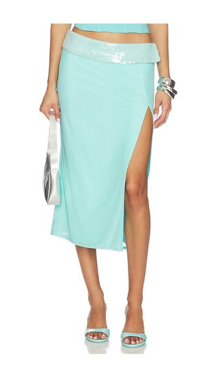 Sequin Foldover Midi Skirt in Aqua | Revolve Clothing (Global)