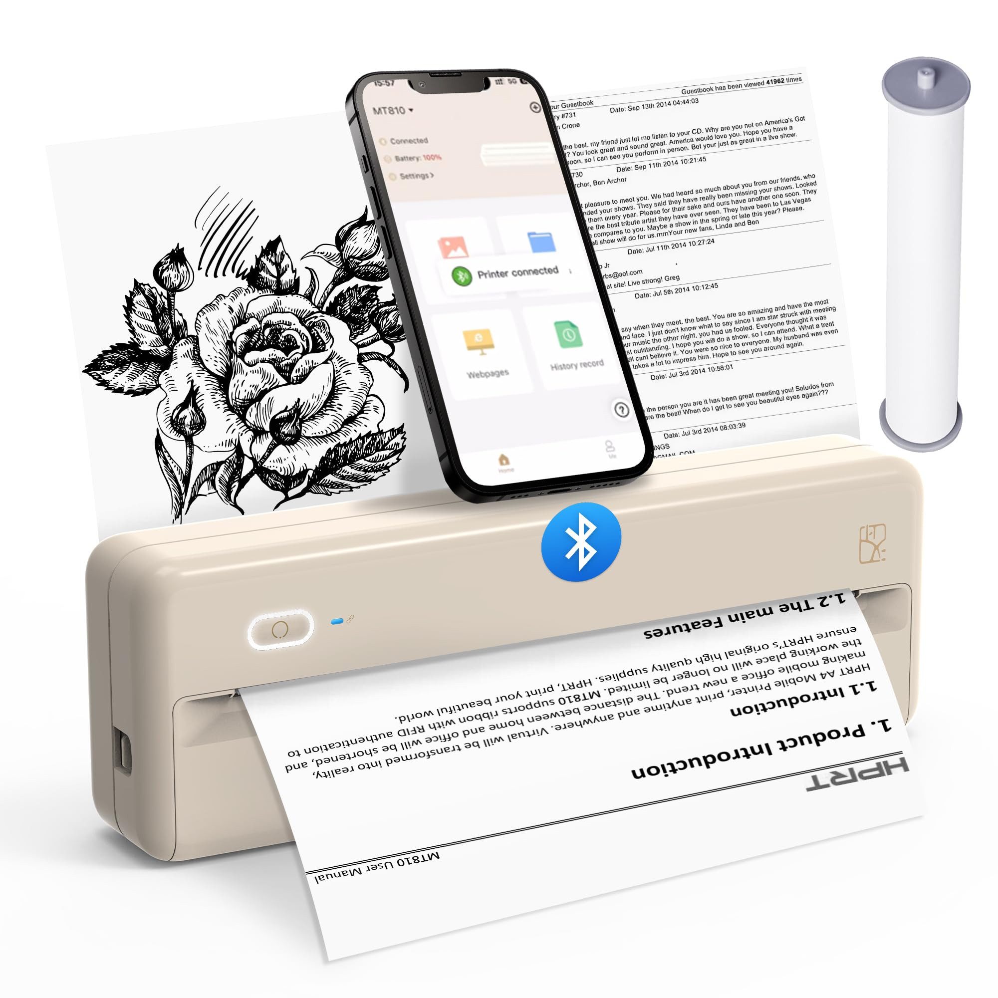 HPRT Portable Printers Wireless for Travel - MT810 Bluetooth Thermal Inkless Compact Printer, Pap... | Amazon (US)