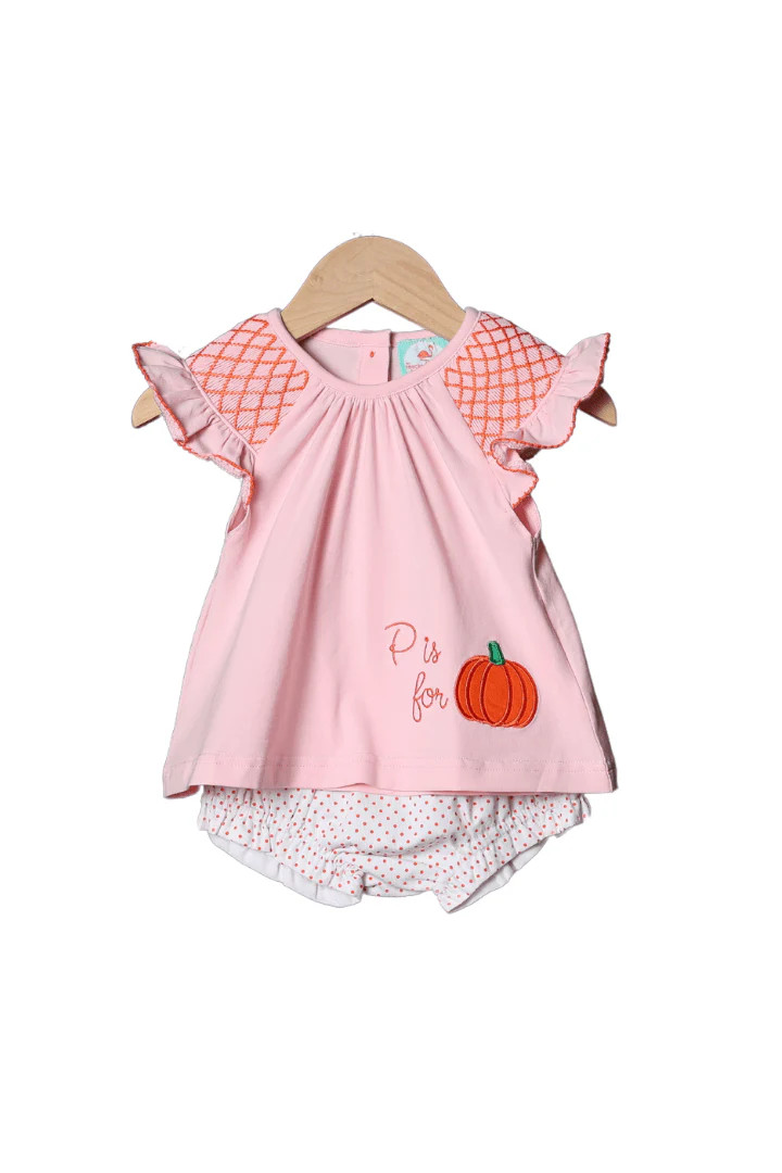 Smocked P is For Pumpkin Bloomer Set | The Smocked Flamingo