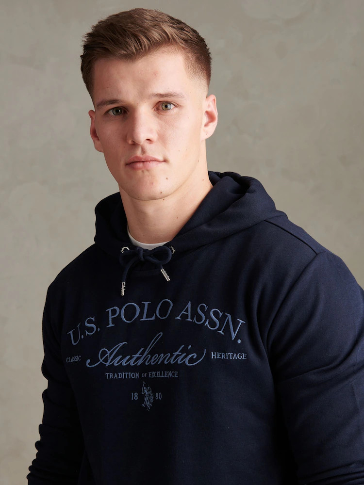 U.S. Polo Assn Blue Drop Shoulder Arch Script Hoodie | Next US