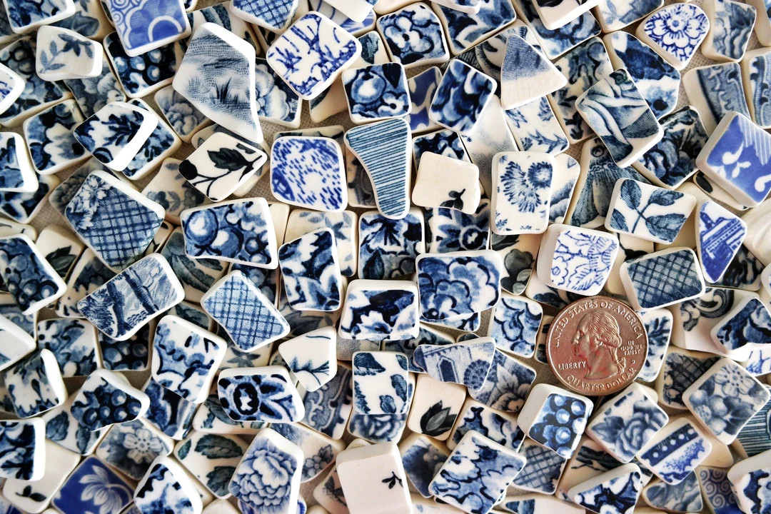 Blue White SEA POTTERY - Lots of 8-24 PIECES - Size 1/4" to 1/2" - Faux Sea Pottery - Tumbled Chi... | Etsy (Global)